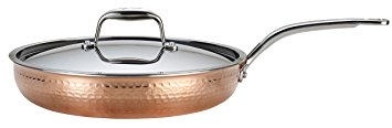 Lagostina Q5549964 Martellata Tri-ply Hammered Stainless Steel Copper Dishwasher Safe Oven Safe Skillet / Fry Pan Cookware, 12-Inch, Copper