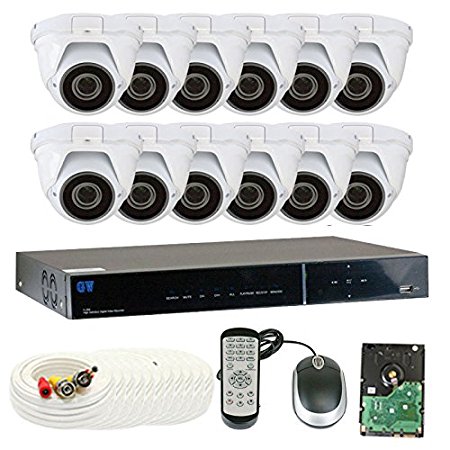 GW Security 1.3 MegaPixel 1000TVL Color Night Vision Security Camera System with 16 Channel DVR and 12 x 1000TVL Starlight 2.8-12mm Varifocal Zoom Outdoor / Indoor Analog Dome Cameras   3TB Hard Drive Included
