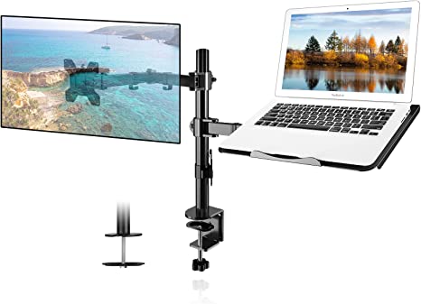 Suptek Monitor Arm with Laptop Tray, Desk Mount Stand with Notebook Tray, Fully Adjustable VESA Mount for 13 to 27 inch LCD LED Screen & up to 15.6 inch Notebook, Monitor Arm Desk Mount MD6432TP003