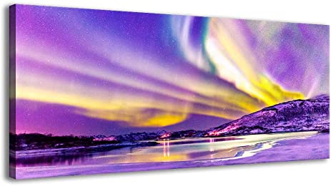XF Aurora Borealis Purple Art Wall Pictures for Bedroom Decor Northern Lights Prints Paintings for Living Room Bedroom Office Kids Room Decorations (Purple, 20x40inx1)