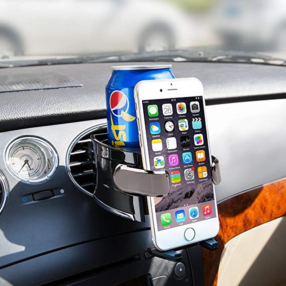 BESTEK Smart Drink & Phone Clip-on Holder COMBO Car Air Vent Mount Soft Drink Water Coffee Cup Bottle Insert with Adjust Size For Vehicle Automobile - Tarnish