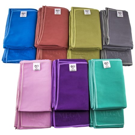 MEGALOVEMART Set of 2 Super Absorbent Suede Non Slip Microfiber Sports and Hot Yoga Gym Towels - Choose Your Color and Size