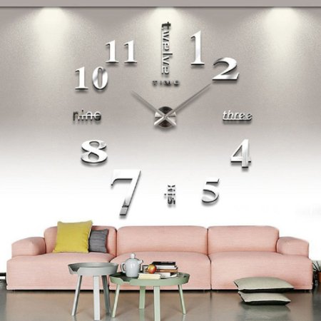 Teika Modern Frameless Large 3D DIY Wall Clock Kit Decoration Home for Living Room Bedroom