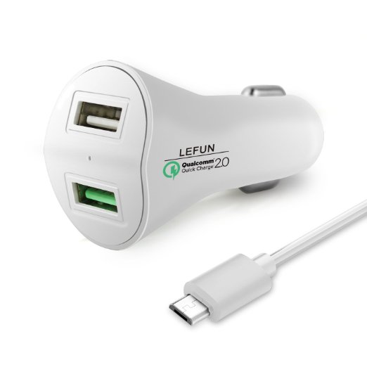 Quick Charger LeFun8482 30W 2 Port Car USB Fast Charger Qualcomm Power Adapter 1 universal port  1 QC 20 port for Samsung Galaxy S6 S6 Edge Edge and more devices White