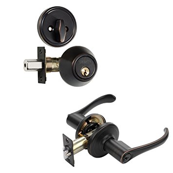 Dynasty Hardware V-CP-VAI-12P, Vail Front Door Entry Lever Lockset and Single Cylinder Deadbolt Combination Set, Aged Oil Rubbed Bronze