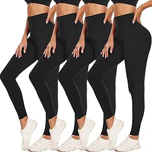 ACTINPUT 4 Pack Leggings for Women Black High Waist Tummy Control Leggings Ladies Buttery Soft Workout Gym Yoga Pants Slim Tights Regular&Plus Size