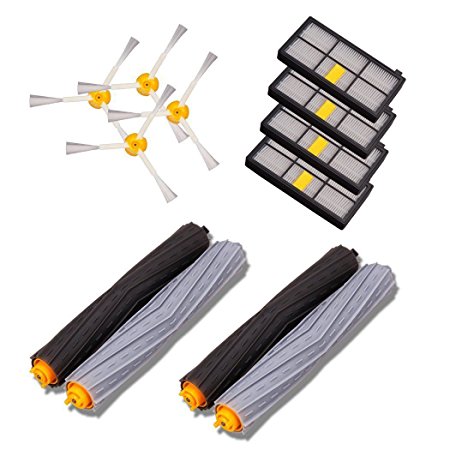 Buti-Life Vacuum Cleaner replacement parts with Tangle-Free Debris Extractor& 4 Hepa Filters& 4 Side Brush Replacement Kit for iRobot Roomba 800/900 series 870 880 980(2 Set)