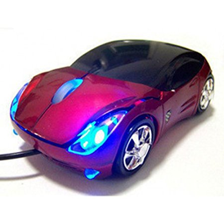 Leegoal Car Shaped USB Wired Optical Mouse for Notebook Laptop PC (Red)