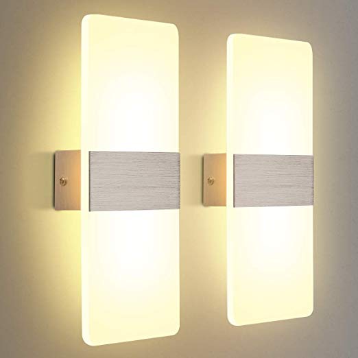 KINGSO LED Wall Light 12W Warm White 3000K Acrylic Up Down Wall Lamp 29x11CM 230V Modern Wall Wash Light for Indoor Staircase Hallway Bathroom 2 Pack[Energy Class A  ]