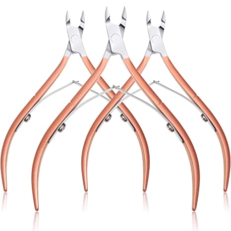 3 Packs Cuticle Cutter Cuticle Nippers Pointed Blade Cuticle Trimmer Stainless Steel Nail Clippers Manicure Tool for Fingernails No Cuticle Pusher (Rose Gold)