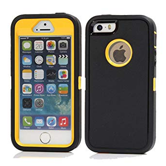 iPhone SE Case, Kecko Military Grade Protection Shockproof High Impact Tough Rubber Rugged Hybrid  Case Cover Skin w/ Screen Protector & Belt Clip for iphone 5s (Black Yellow)