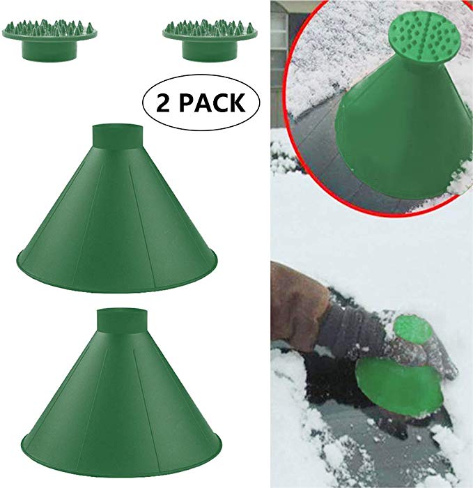 Cone-Shaped Round Windshield Ice Scraper Magic Scraper Car Windshield Snow Scrapers, Magic Funnel Snow Removal Shovels Tool (2 Pack Green)