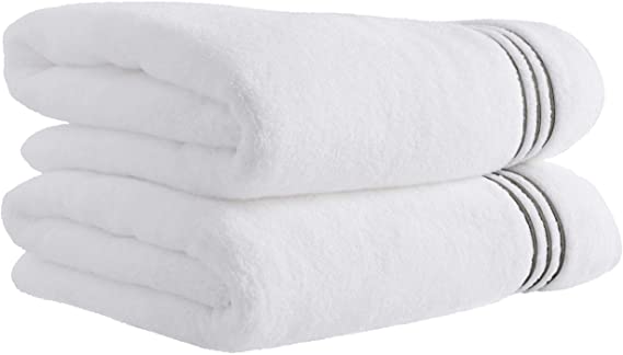 Stone & Beam Hotel Stitch Cotton Bath Towels, Set of 2, Charcoal Stripe