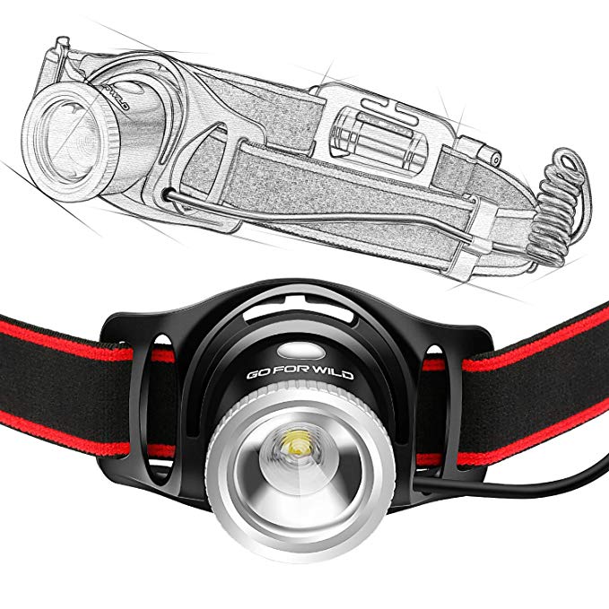 Super Cool Zoomable Rechargeable Headlamp, 550 Lumens White Cree LED Head lamp with High Capacity 18650 Battery, Perfect for Running, Lightweight, Waterproof, Adjustable Headband, 4 Display Modes