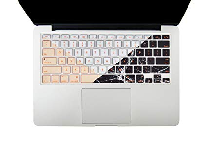 KEC Keyboard Cover Skin for MacBook Air 13", Old Pro 13", 15", 17" (w/or w/Out Retina Display, -2015) and iMac (White Marble Pink Black)