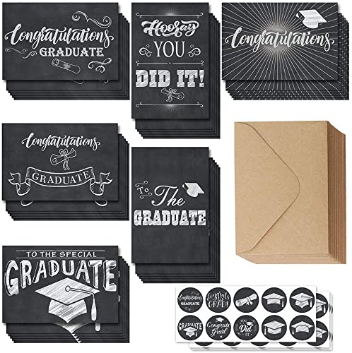 Supla 48 Sets Graduation Congratulations Cards Bulk Congrats Cards Chalkboard Blank Grad Congratulations Cards Congratulations Greeting Cards with Envelops Stickers for College High School Graduation