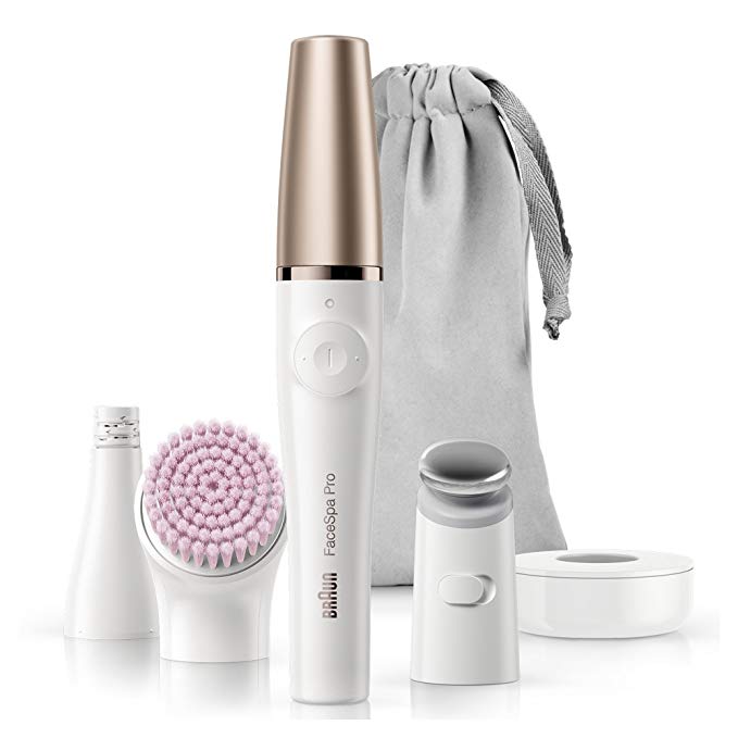 Braun FaceSpa Pro 912 Epilator 3-in-1 Facial Epilating Cleansing and Skin Toning System with 3 Extras, White/Bronze