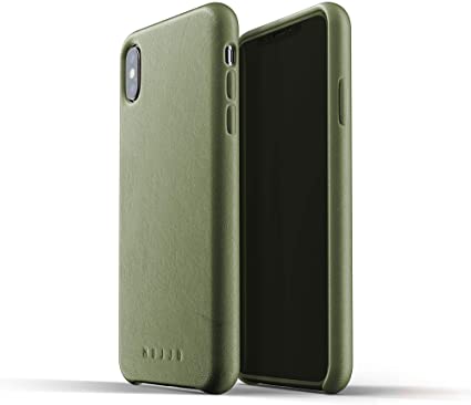 Mujjo Full Leather Case for iPhone Xs Max | Premium Genuine Leather, Natural Aging Effect | Super Slim, Leather Wrapped, Wireless Charging (Olive)