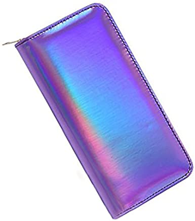 Hologram Slim PU Leather Wallet with Zipper Long Clutch Wallet Purse for Women