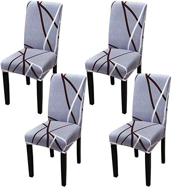 YISUN Dining Room Chair Covers, Super Fit Stretch Jacquard Removable Washable Chair Seat Protector Slipcover for Home Party Hotel Wedding Ceremony(4 Sets, Line Pattern)