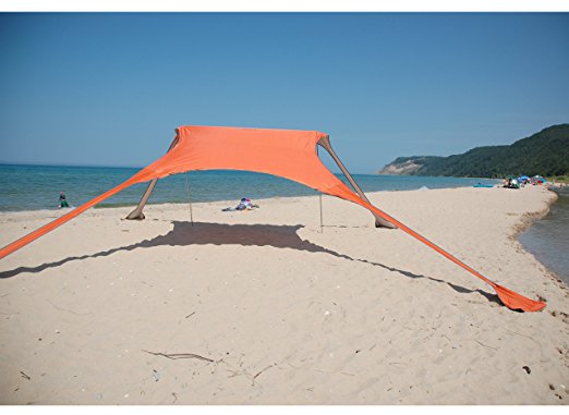 FUNS Portable Stakeless Windproof Beach Sunshade and Gazebo Tent - 10' X 10' - with Sand Anchors. Perfect Canopy Sun Shade Shelter Tarp for Beach, Family Picnic, Camping & Outdoors