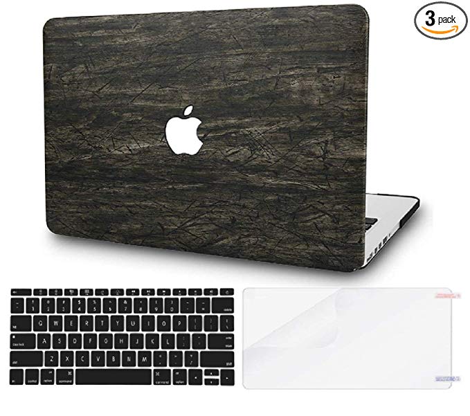 KEC Laptop Case for MacBook Pro 15" (2019/2018/2017/2016) w/ Keyboard Cover Italian Leather A1990/A1707 Touch Bar   Screen Protector 3 in 1 Bundle (Brown Wood Leather)