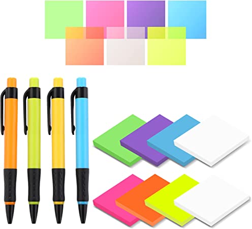 (400Sheets) Transparent Sticky Notes，3 x 3 Inch Sticky Notes，Waterproof Translucent Color Sticky Notes，Office Supplies & School Supplies，50 Sheets Per Pad , 8Pads in Total