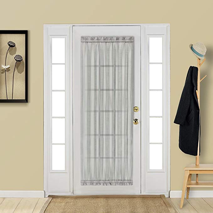 Aquazolax Glass Door Panel Window Curtain Elegant Solid Voile Rod Pocket Sheer French Door Panel 54x72 Inches with Bonus Tieback - 1 Piece, Grey