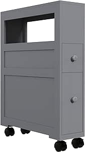 HOMCOM 6.25" x 20.5" x 28.25" Wood Rolling Narrow Bathroom Side Storage Cabinet - Gray