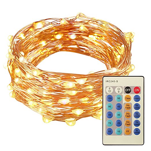 ONSON String Lights,33ft 100 LED Waterproof Battery Powered String Lights with Battery Remote Control,Which Suitable for Decorative Halloween,Christmas,Parties,Outdoor,Indoor(Warm Light)