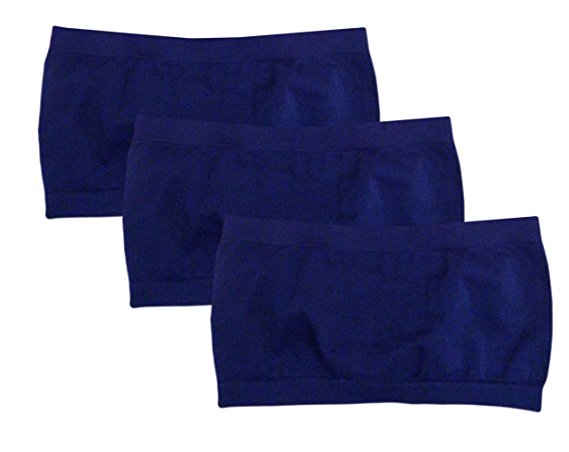 3 Pack Seamless Bandeau Top Nylon Spandex Multiple Colors (One Size, 3 Pack: Navy/Navy/Navy)