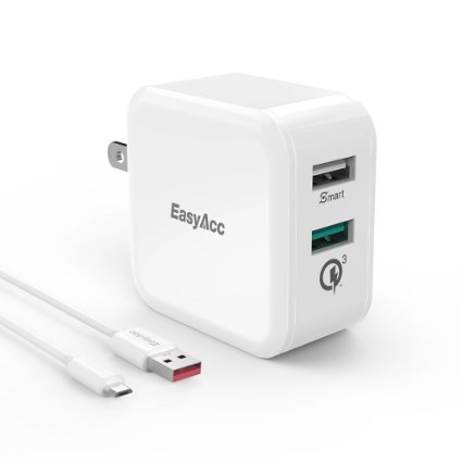 [Quick Charge 3.0] EasyAcc 30W Wall Charger 2-Port Smart Adapter for HTC One A9, LG G5, General Mobile GM5 ,iPhone 6s, 6 Plus, iPad Pro / Air / Mini, Galaxy S7 S6 Edge and More