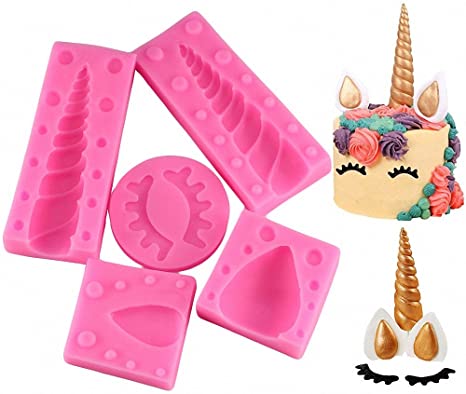 Small Size Unicorn Cake Topper Decoration Molds Set- MoldFun 3D Horn Ears Eyelashes Silicone Mould for Fondant Chocolate Gum Paste Candle Polymer Paper Clay, Perfect for Birthday Decorating
