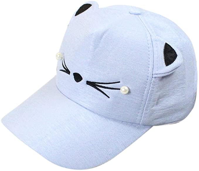 AMA(TM) Cat Ears Cap Fashion Tide Pearl Women Baseball Caps Cute Mini Cat Hats