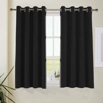 Aquazolax Premium Quality Thermal Insulated Plain Top Grommets Blackout Curtains for Nursery, Black, 52 x 63-inch, 2 Panels
