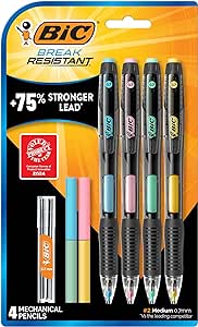 BIC Break-Resistant Mechanical Pencils with Erasers, No. 2 Medium Point (0.7mm), 4-Count Pack for School or Office Supplies