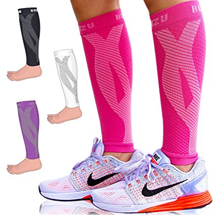 Calf Compression Sleeve One Pair Blitzu Leg Performance Compression Socks for Shin Splint & Calf Pain Relief. Men Women Runners Guards Sleeves for Running. Improves Circulation and Recovery