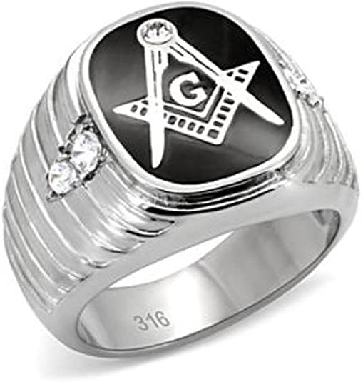 Doublebeez Jewelry Men's Stainless Steel and Black Center Masonic Ring
