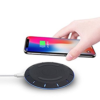 Wireless Charger, Ultra Slim Wireless Charging Pad for iPhone X, iPhone 8/8 Plus,Samsung Galaxy S8/S8 Plus,S7/S7 Edge,Note 8(with all Qi enabled phones) (No AC Adapter)-Black