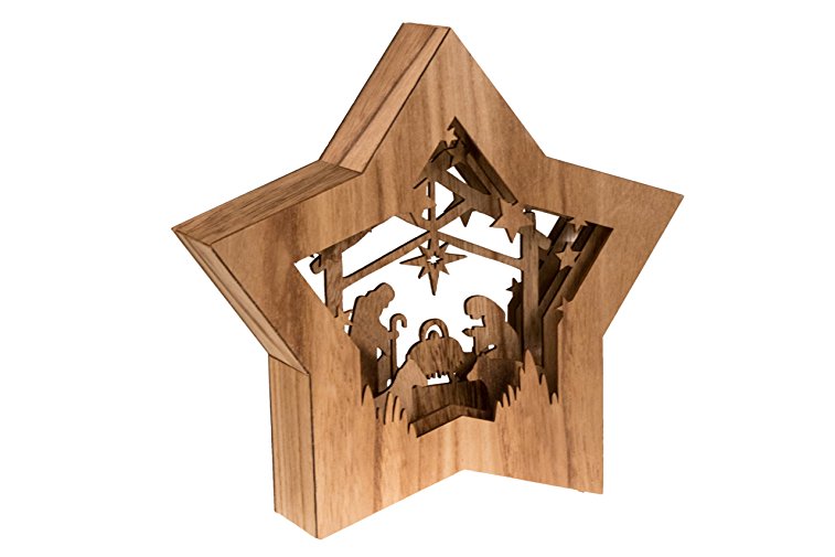 Star Shaped Nativity by Clever Creations | Collectible Religious Christmas Scene | Festive Holiday Décor | LED Backlight Layered Design | 100% Wood | 10.5” Tall | Battery Powered