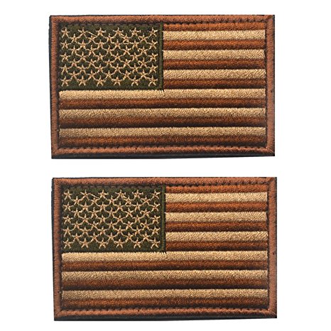 2 pieces Tactical USA Flag Patch -Subdued Tan- American Flag Embroidered Brown Border US United States of America Military Uniform Emblem Patches