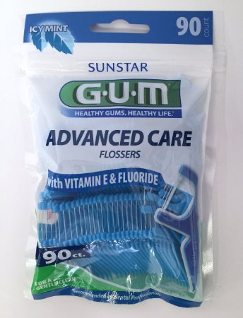 (Pack of 3) Gum Advanced Care Flossers, with Vitamin E & Fluoride, Icy Mint 90 count