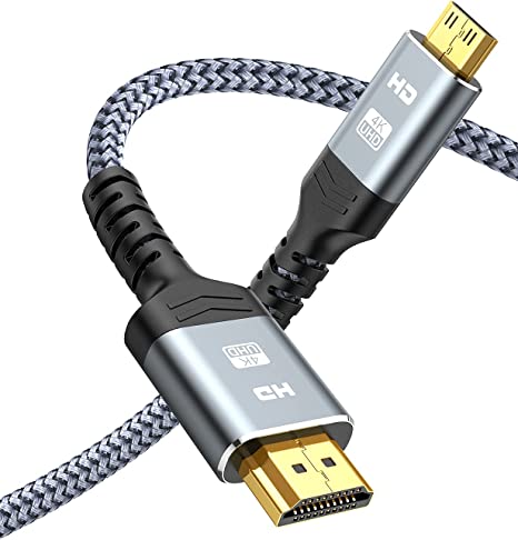 Mini HDMI to HDMI Cable 10FT,Snowkids Mini HDMI to HDMI 2.0 Cord(4K 60Hz,2K 165Hz) Bi-Directional Mini HDMI Male,Nylon Braided,18 Gbps,Support 3D/ARC/HDR/4K/Audio Return