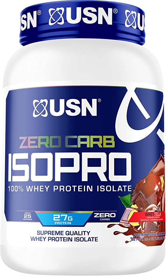 USN Supplements Zero Carb IsoPro 100% Whey Protein Isolate Powder - Keto Friendly, Sugar Free and Low Calorie, WheyTella, 1.7 Pounds