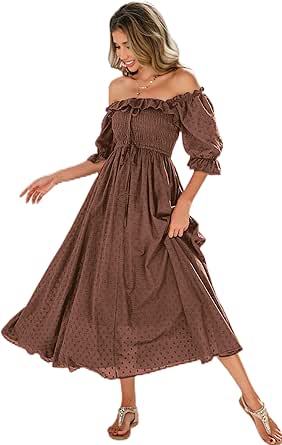 R.Vivimos Women Summer Half Sleeve Cotton Ruffled Vintage Elegant Backless A Line Flowy Long Dresses