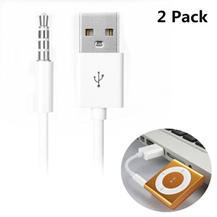 iPod Shuffle Cable, iAbler 2 Pack 3.5mm Jack/Plug to USB USB Power Charger Sync Data Transfer Cable for iPod Shuffle 3rd 4th 5th MP3/MP4