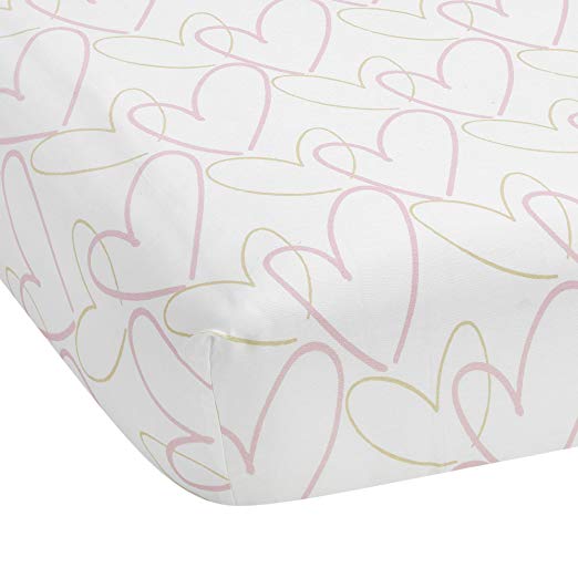 Lambs & Ivy Layla White/Pink/Gold Hearts 100% Cotton Baby Fitted Crib Sheet