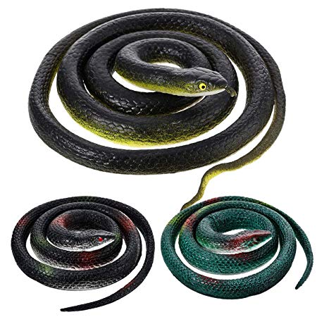 Large Rubber Snakes Fake Snake Black Mamba Snake Toys for Garden Props to Scare Birds, Pranks, Halloween Decoration (3 Pieces, Style 1)