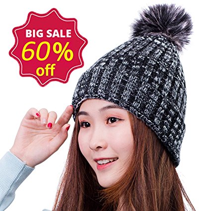 HIG Winter Hats Plushy Knitted Warm Beanie Ski Hat For Fashion Women and Girls