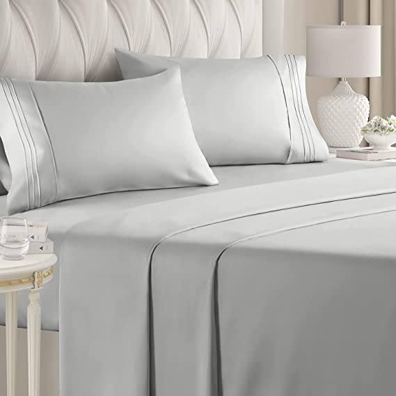 Queen Size Sheet Set - 4 Piece Set - Hotel Luxury Bed Sheets - Extra Soft - Deep Pockets - Easy Fit - Breathable & Cooling Sheets - Wrinkle Free - Comfy – French Grey Bed Sheets - Queen Sheets